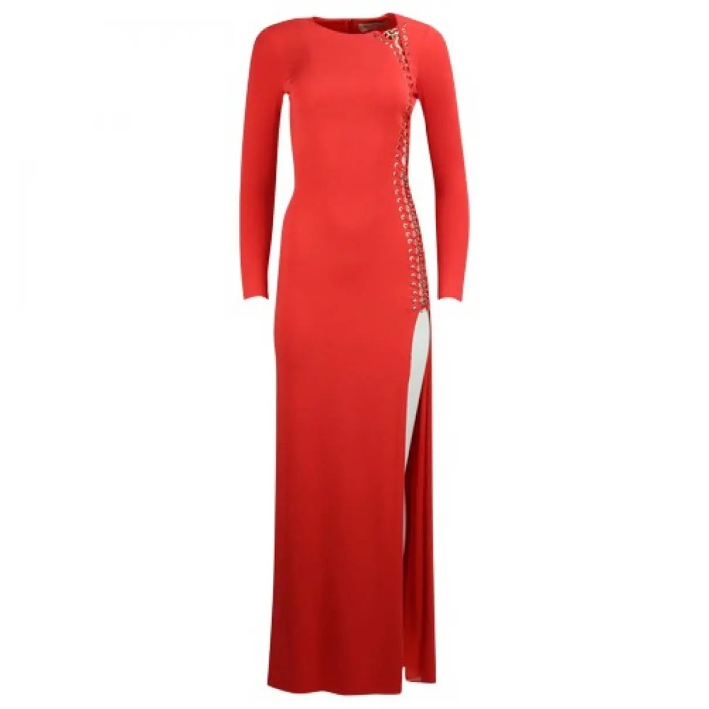 Emilio Pucci Side Chain Link Maxi Dress in Coral Viscose - Picture 2 of 8